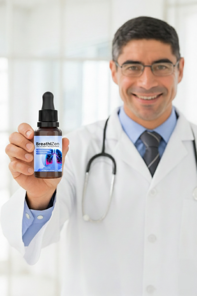 Doctor holding a bottle of Breathizen